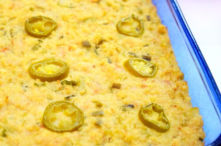 extreme close up of jalapeno spicy cornbread stuffing