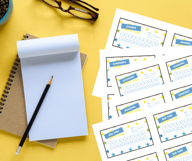 Five different versions of our FREE Kids Printable Punch Cards