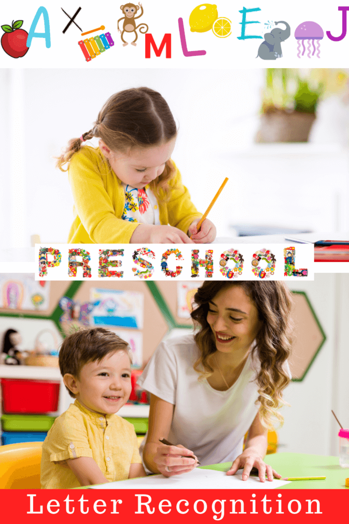 A preschooler and his mom doing work together and smiling. Another preschooler girl doing some work at a table. 