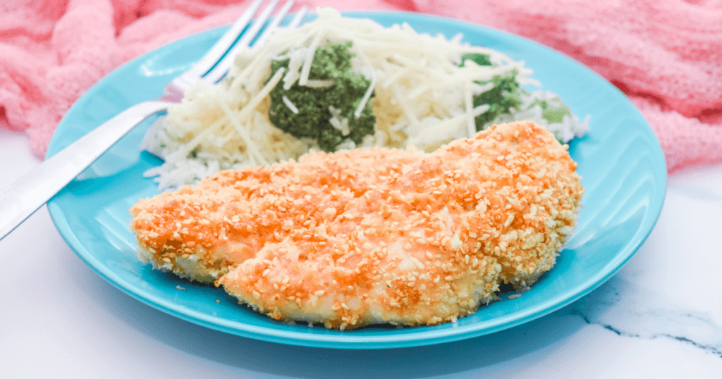 Sesame Chicken Tenders with Parmesan Broccoli Rice