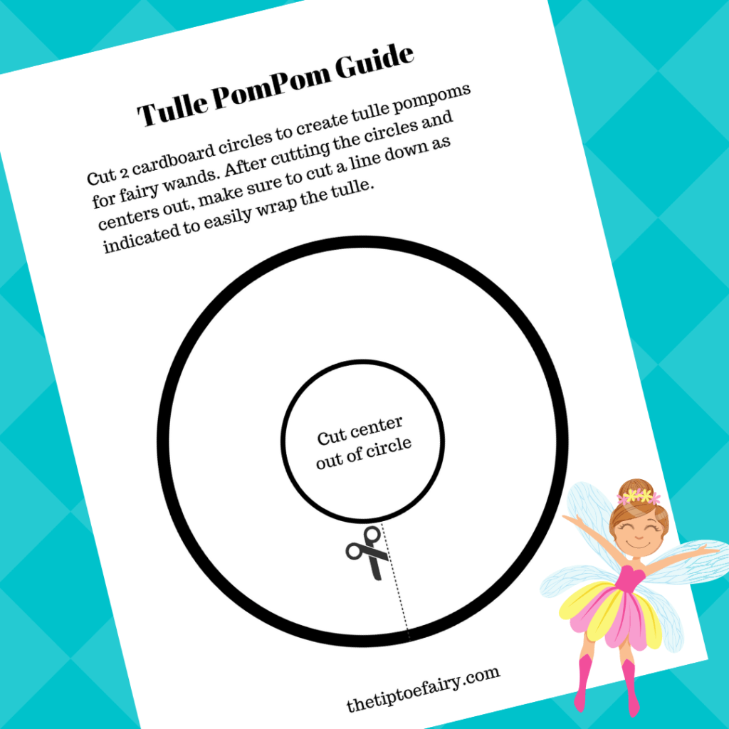 Turquoise background with the image of the Tulle PomPom Guide printable.