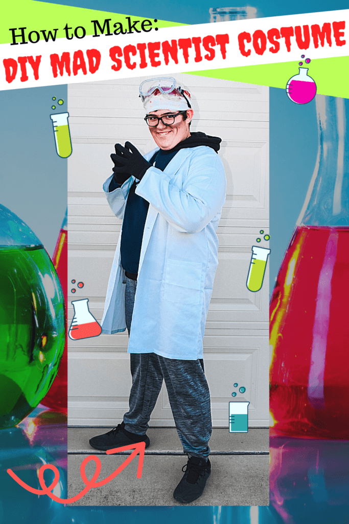 Full body photo image of a teenage boy in his DIY Mad Scientist Costume