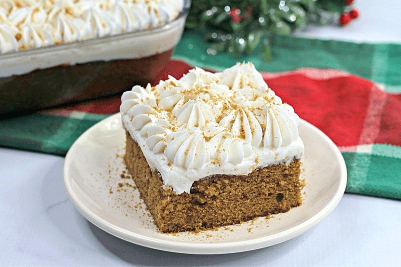 Close up of the Gingerbread Poke Cake