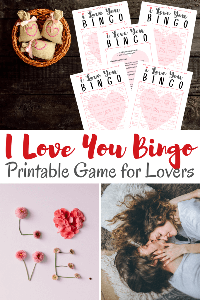 Title image for the I Love Bingo free printable game for lovers for Valentine's Day