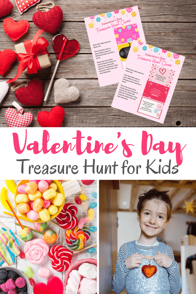 Title image collage for Valentine's Day Treasure Hunt for Kids