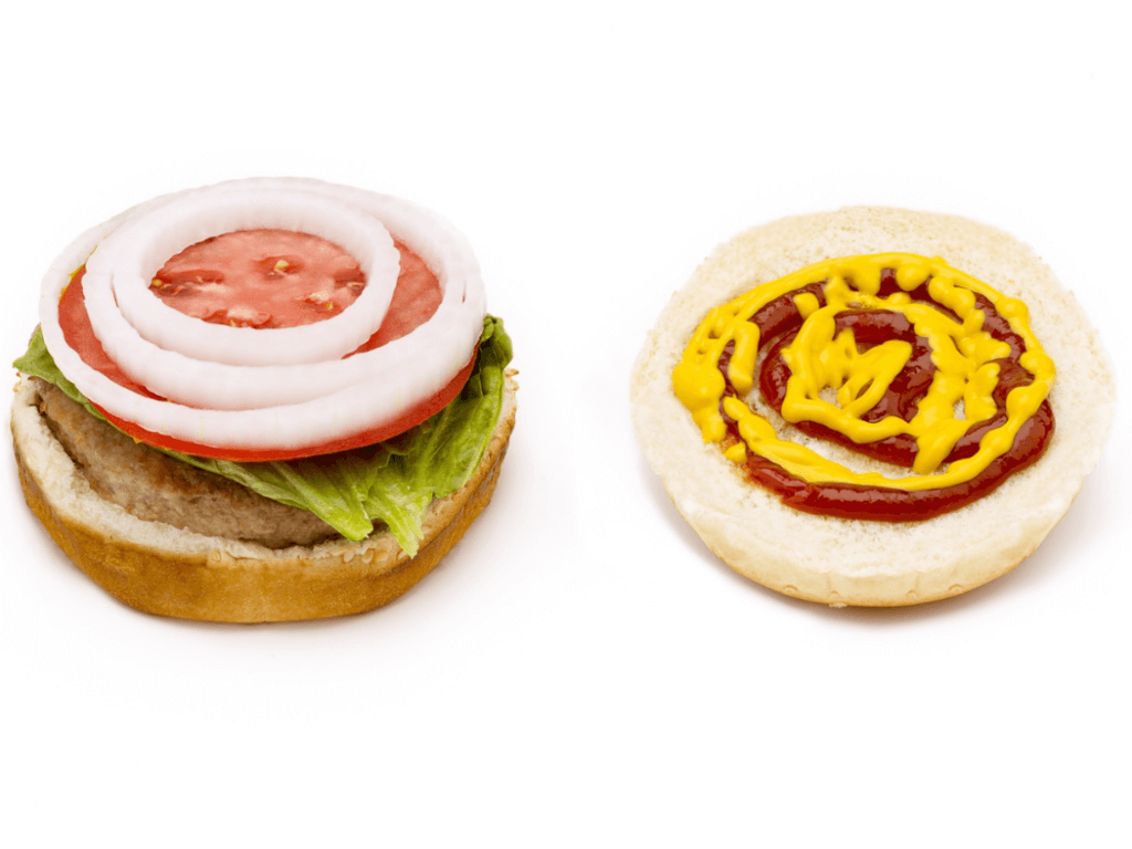 A hamburger with all the toppings