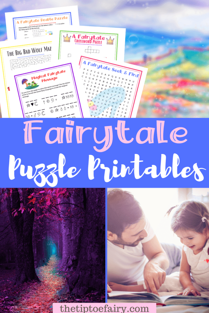 Title image colage for fairytale puzzle printables. 