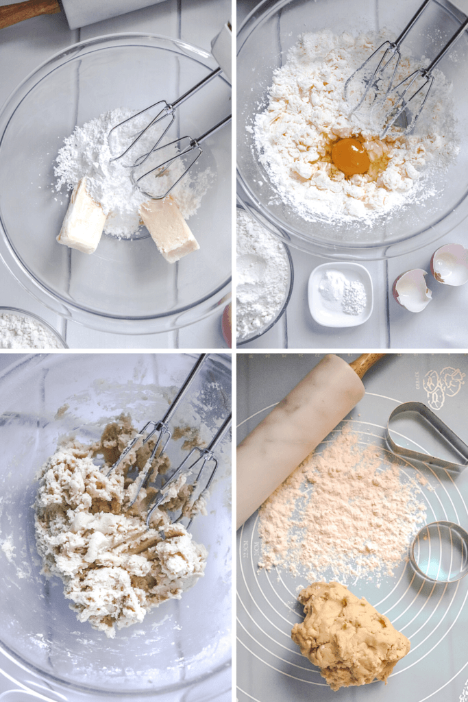 Collage images for making sugar cookie dough. 