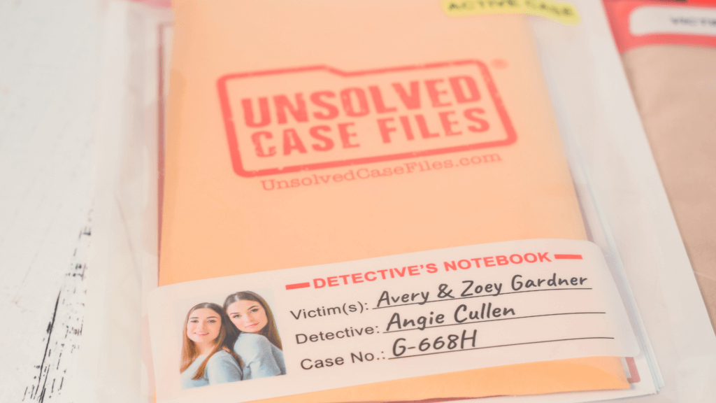 Close up image of the file folder for Avery and Zoey Gardner Unsolved Case Files Game