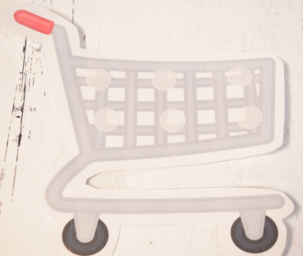 Grocery Cart with sticky velcro dots.