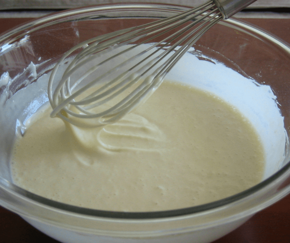 A bowl of ready made make your own buttermilk waffle mix batter