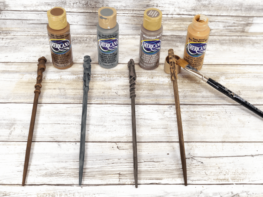 Adding highlights to the DIY Harry Potter Wizard Wands from Chopsticks