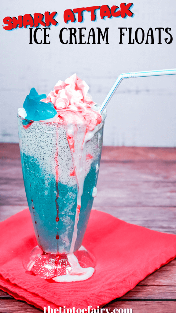 Title image for Shark Attack Ice Cream Float with a single float on a red napkin. 