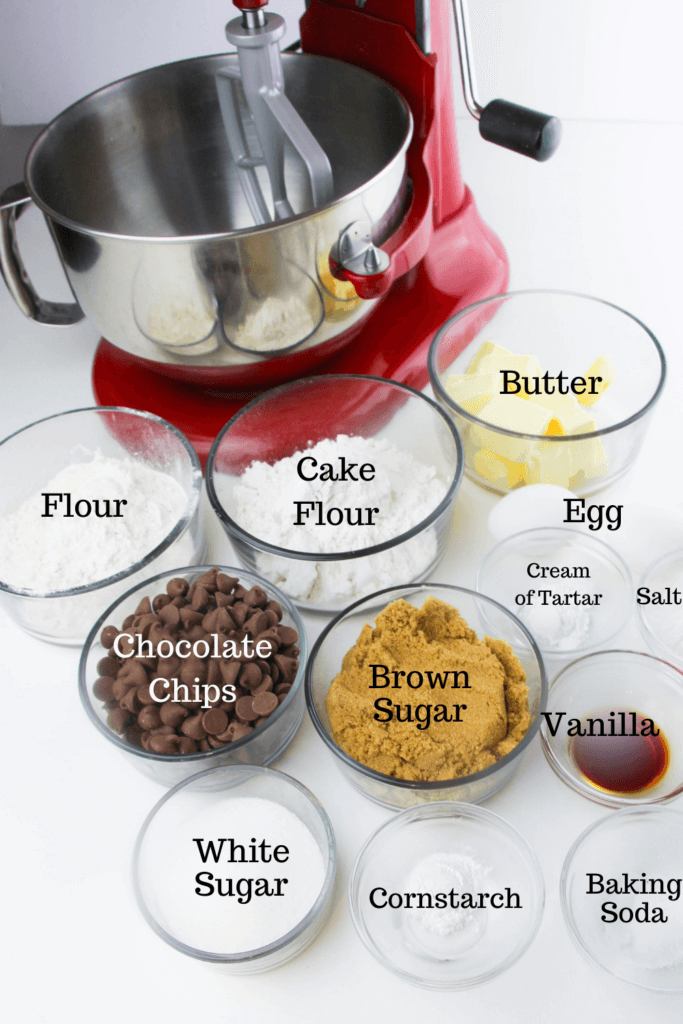 ingredients to make giant chocolate chip cookies