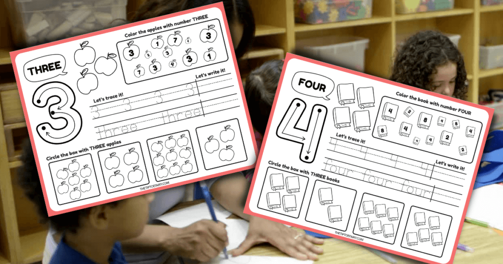 Two pages of the free kids preschool numbers worksheet