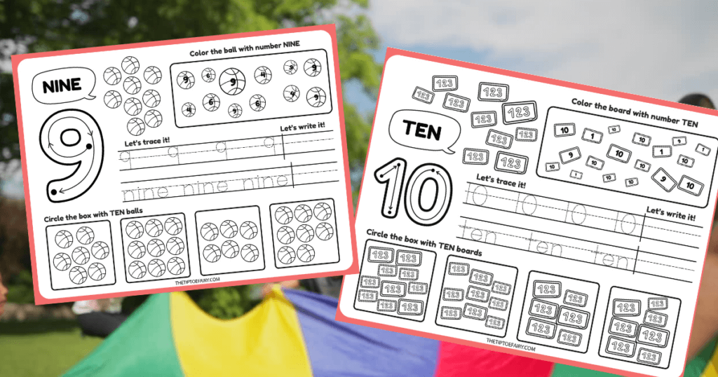 Last two pages of the free kids preschool numbers worksheet