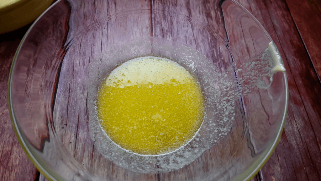 Melted butter in a glass bowl