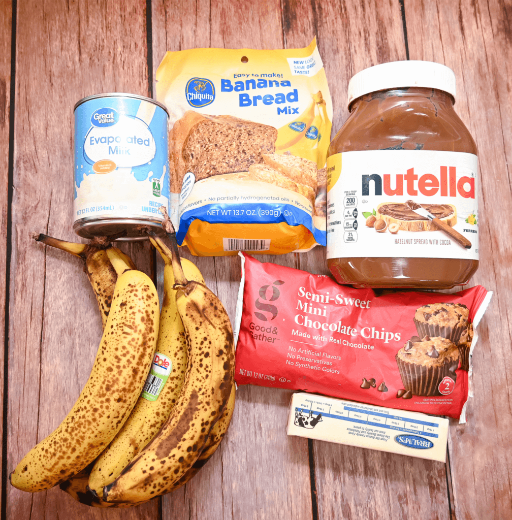 Ingredients to make the Super Easy Banana Nutella Dump Cake