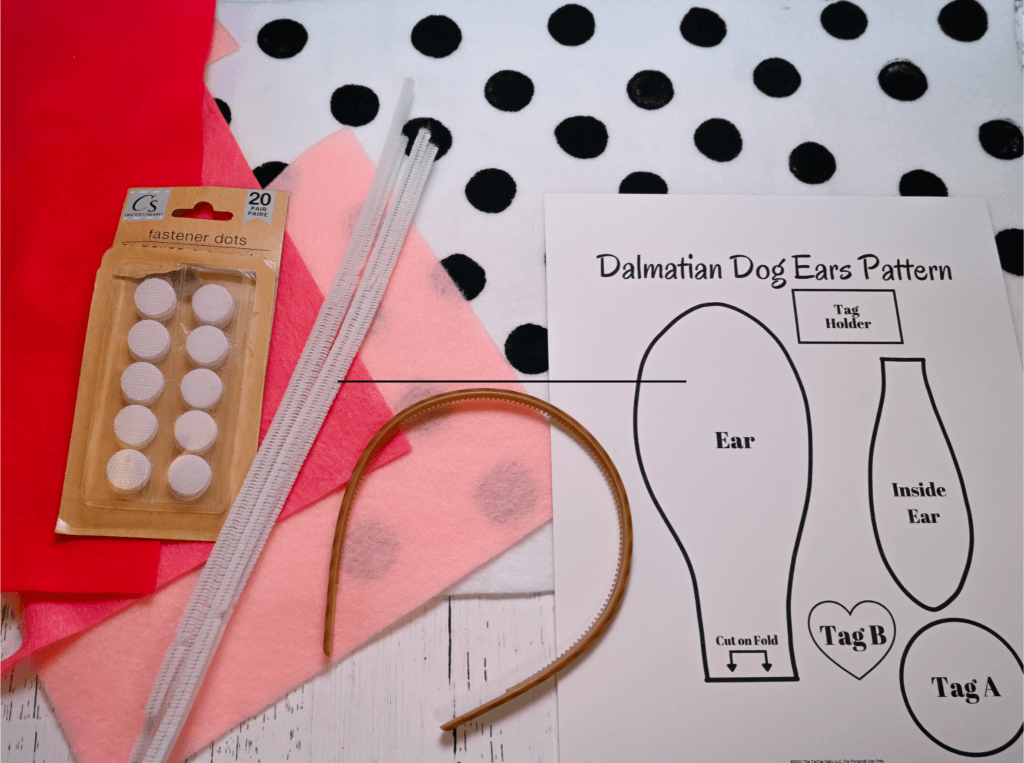 Supplies to make the DIY Dalmatian Costume Dog Ears