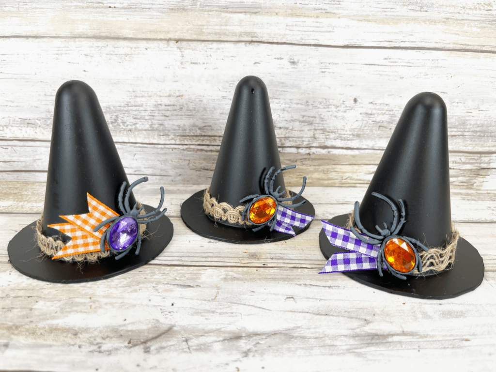 The finished witch hats with all the trimmings added. 