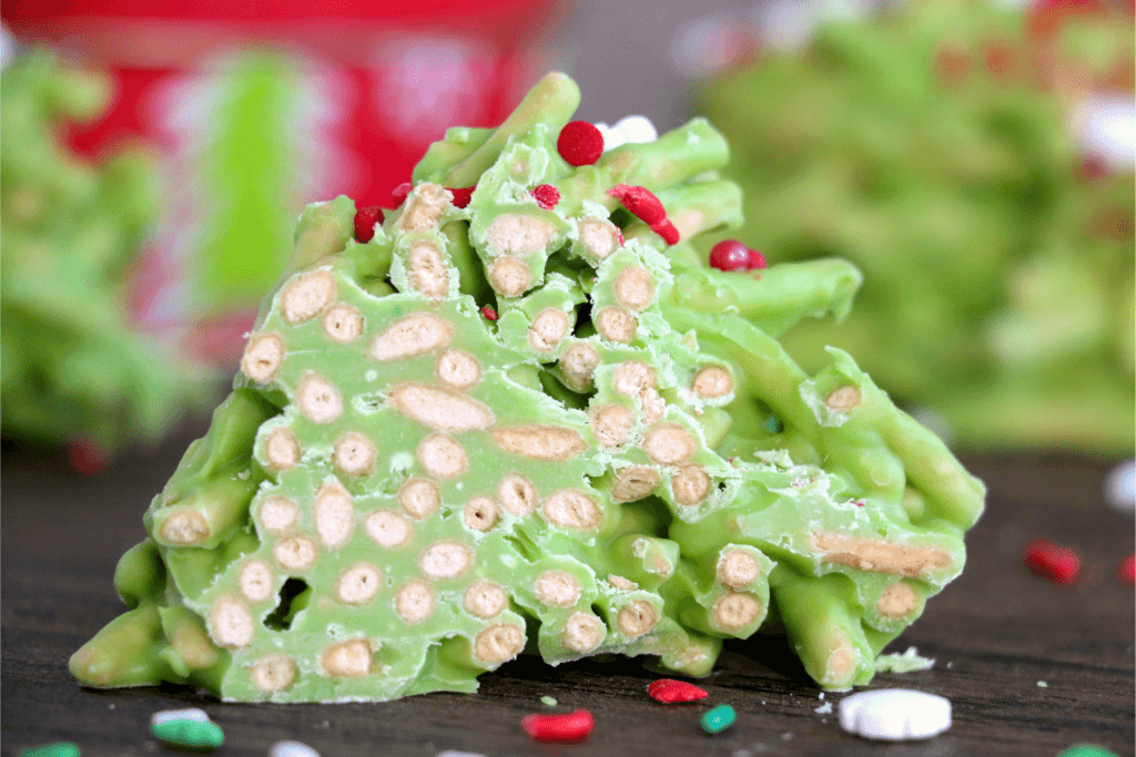 Close up of Christmas Haystacks Cookie cut in half