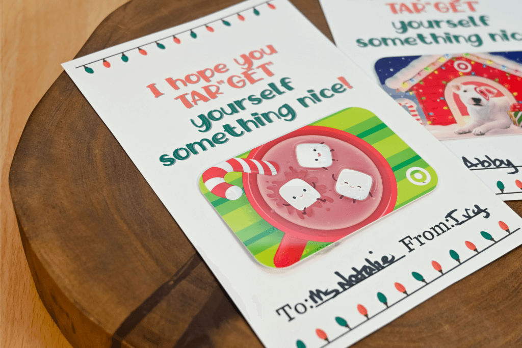 Close up of this free Target Gift Card Printable to give to teachers this year. 