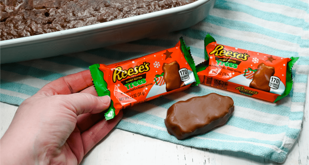 A hand holding a Reese's Peanut Butter Tree. 