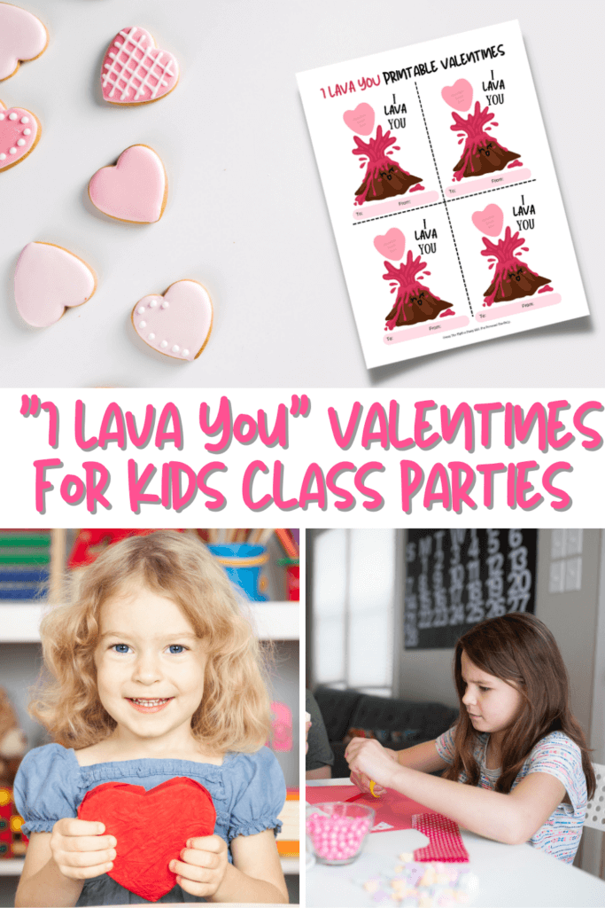 title image with a collage of kids on valentine's day and the printable i lava you valentines. 