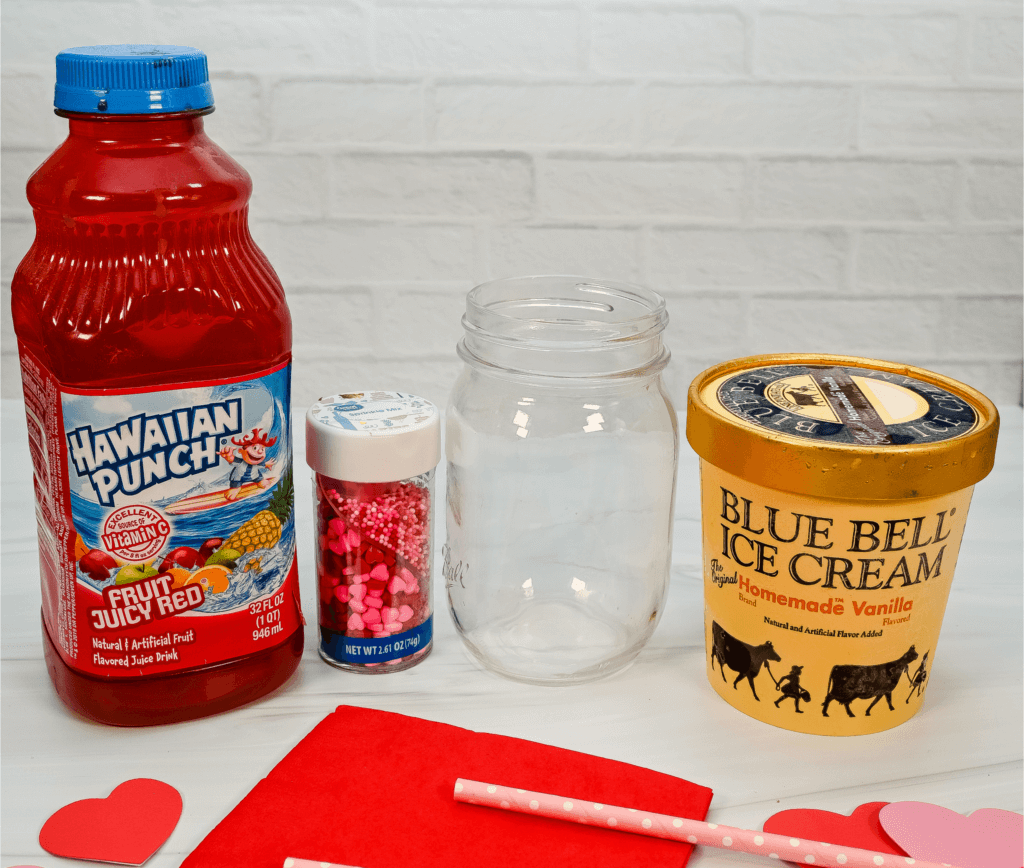 Ingredients to make Hawaiian Punch Valentine's Day Pink Ice Cream Float