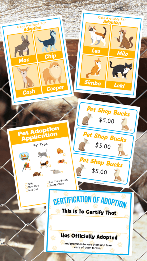 Five images of the pet adoption printables