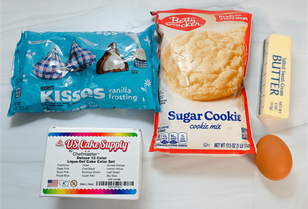 Ingredients to make Tie Dye Easter Cookies with Hershey Kisses