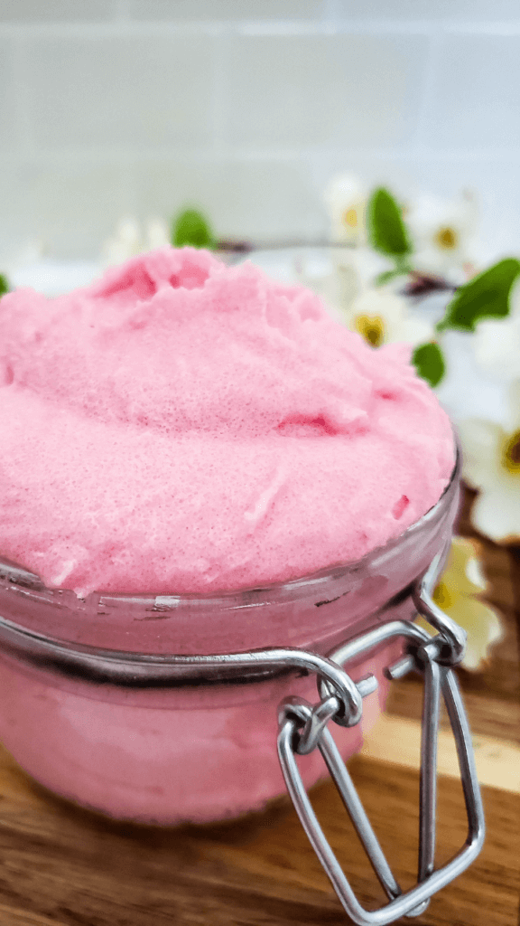 A close up of the finished Vanilla Rose Whipped Sugar Scrub