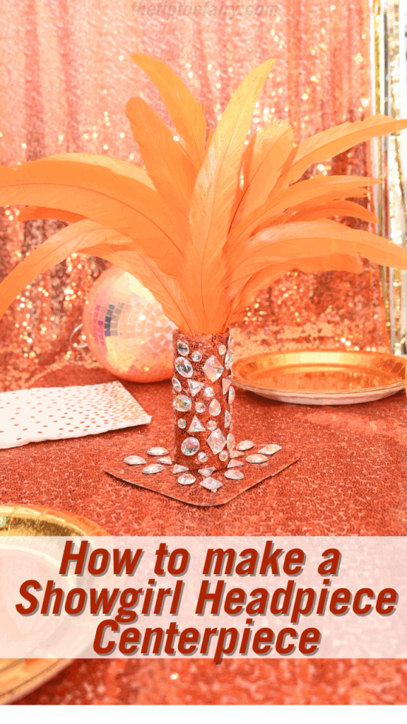 The finished Showgirl headpiece centerpiece for the table for a Swiftie The Life of a Showgirl Party