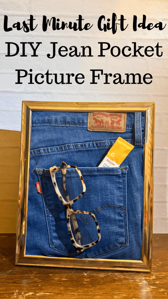 Title image with a close up of the jeans pocket picutre frame with glasses and lip gloss in the pocket. 