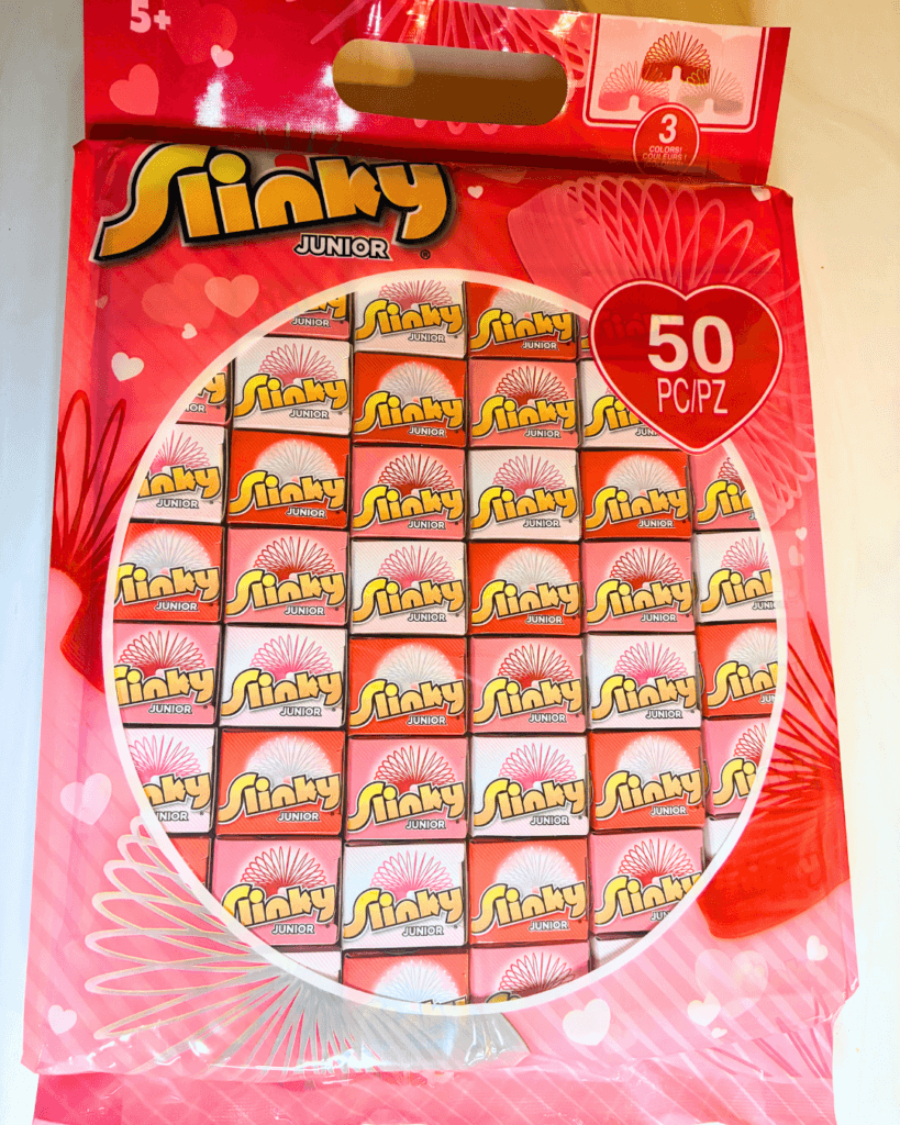 A Valentine's package of slinkies from Five Below. 